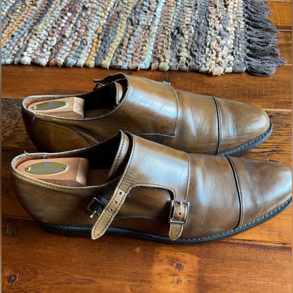 Allen Edmonds Brown Leather Monk Strap Oxfords